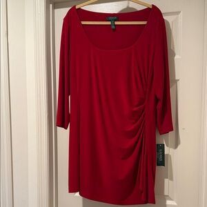 NWT Lipstick Red Plus Size 18 Scoop Neck Side Gathered Slimming Cocktail Dress
